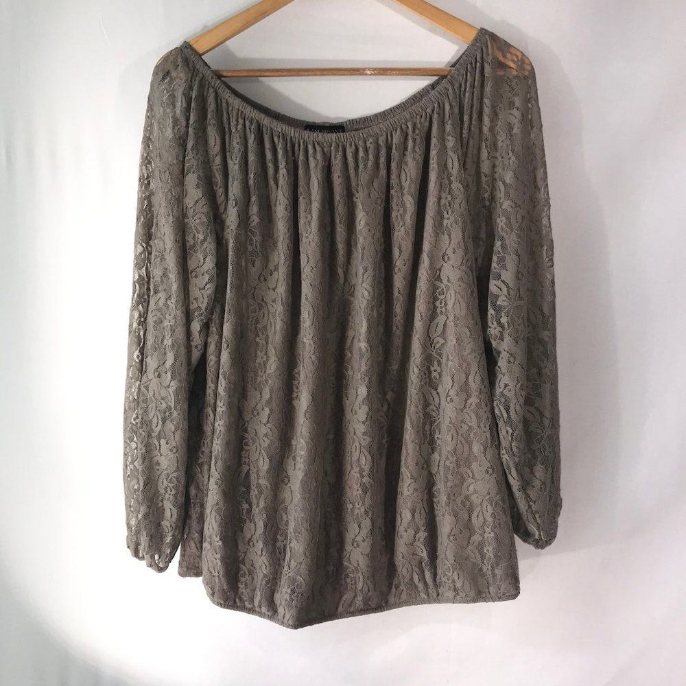 Lane Bryant Taupe Blouse with Lace Overlay sz18/20 0273